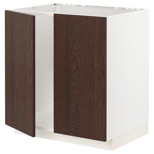 Шкафчик с мойкой/2 дверцами, белый/коричневый Sinarp, 80x60 см METOD / 494.563.00