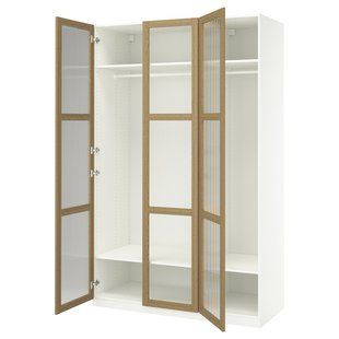 Шкаф-купе, белый/дубовый шпон со стеклом, 150x60x236 см PAX/TONSTAD / 295.490.27
