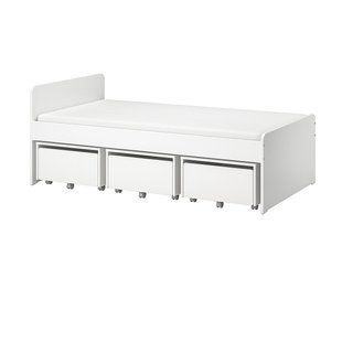 Кровать с 3 отделениями для постельного белья, белая, 90x200 см. SLAKT / 893.860.70