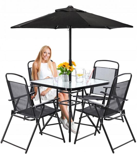 Стіл та 4 стільці NEO з парасолькою / HIT6335;чорний;