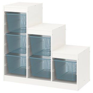 Полиця з контейнерами, білий/сіро-блакитний, 99x44x94 см TROFAST / 094.808.68