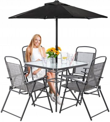 Стіл та 4 стільці NEO з парасолькою / HIT6342;сірий;