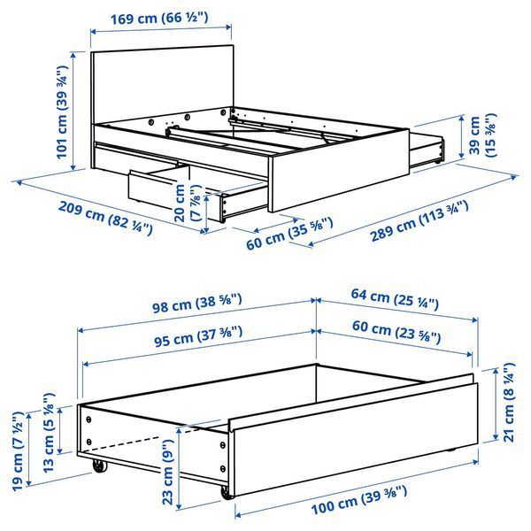 Кровать с 4 отделениями для хранения, белая, 160x200 см. STORKLINTA / 096.308.20