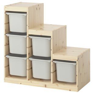 Полиця з контейнерами, світла сосна, біла/сіра, 94x44x91 см TROFAST / 595.736.00