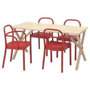2025 Стіл і 4 стільці, сосна/червоний, 156x75 см IKEA PS 2026/STOCKHOLM / 296.344.07