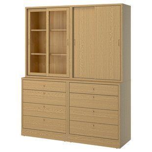 Комбінація з шухлядами, дубовий шпон/скло, 164x47x210 см TONSTAD / 295.478.82