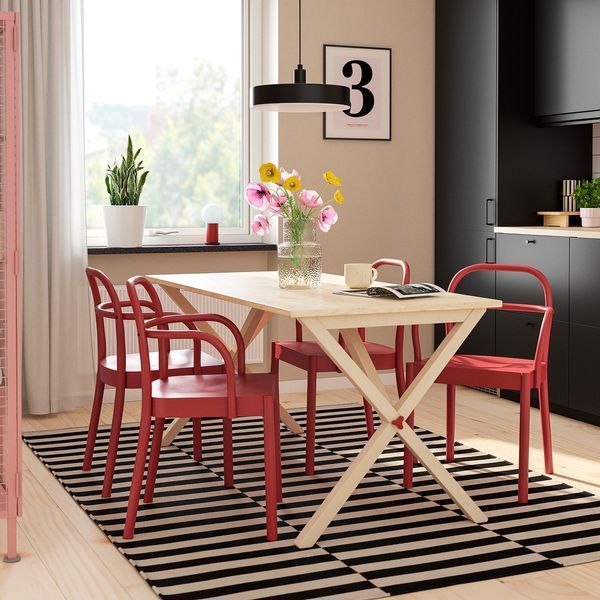 2025 Стіл і 4 стільці, сосна/червоний, 156x75 см IKEA PS 2026/STOCKHOLM / 296.344.07