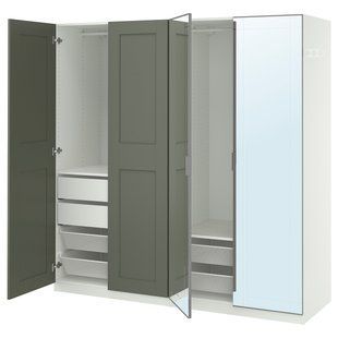 Гардеробна комбінація, біле дзеркало/сіро-сіро-зелений, 200x60x201 см PAX/KAMMARTORP/GRIMO / 295.784.92
