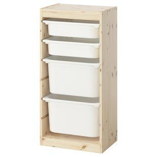 Полиця з контейнерами, світла сосна, біла тонована/білий колір, 44x30x91 см TROFAST / 795.752.12