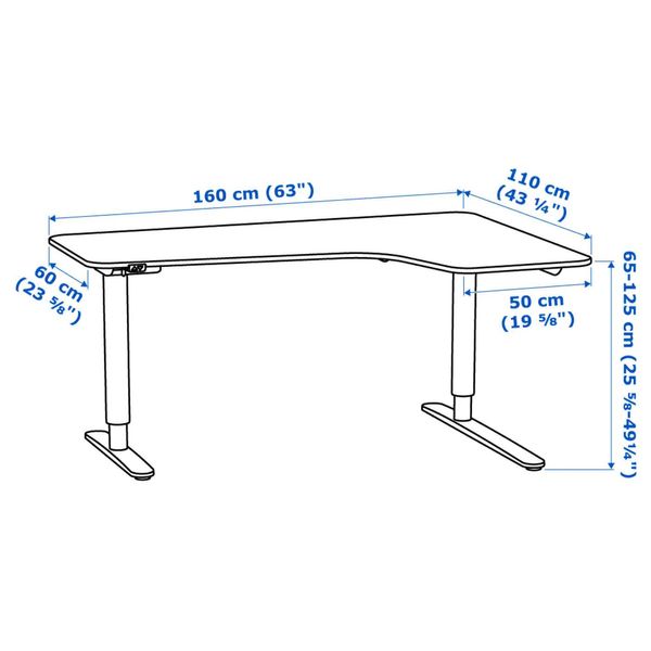 Комп'ютерний стіл кутовий BEKANT правий 160x110 см / 290.225.01;білий;125;