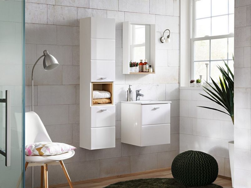 Шкафчик для ванной комнаты высокий FINKA / FINKA BIAŁA 800- 2D;білий/білий глянець;
