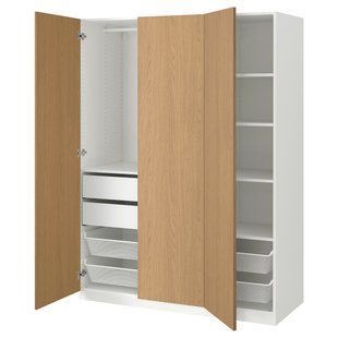 Шкаф-купе, белый/имитация дуба, 150x60x201 см PAX/STORKLINTA / 795.625.49