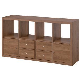 Книжный шкаф, 2 дверцы/4 ящика/коричневый орех, 147x77 см KALLAX / 096.349.84