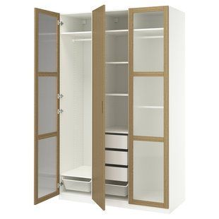 Комбінація шаф, білий/дубовий шпон, скло, 150x60x236 см PAX/TONSTAD / 995.490.76