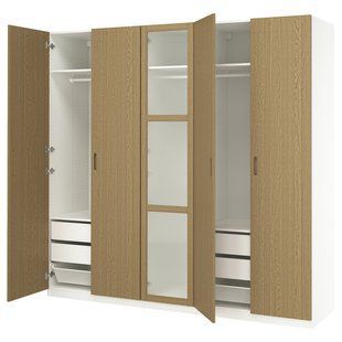 Комбінація шаф, білий/дубовий шпон, скло, 250x60x236 см PAX/TONSTAD / 595.512.69