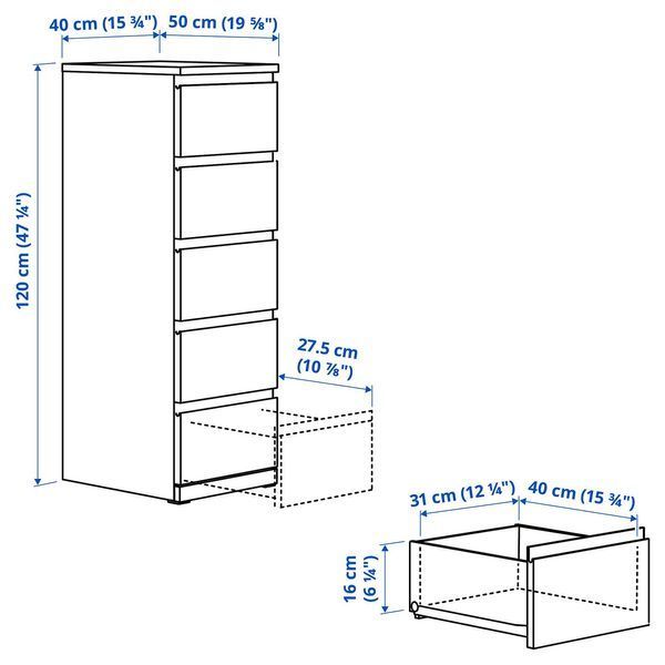Комод, 5 шухляд, темно-коричневий/під дуб, 40x50x120 см STORKLINTA / 606.275.55 STORKLINTA магазин Glance Комод, 5 шухляд, темно-коричневий/під дуб, 40x50x120 см STORKLINTA / 606.275.55