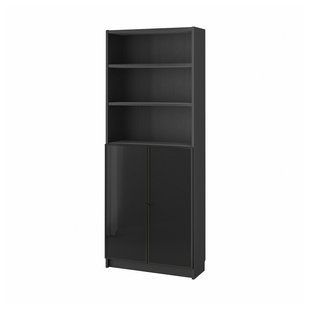 Книжный шкаф со стеклянными дверцами, отделка под черный дуб, 80x30x202 см. BILLY/HOGBO / 794.843.87