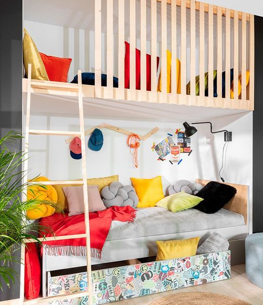 Кровать детская с ящиком Nandu / LOZ/90-JSZ/DP;світло-сірий/білий дуб;