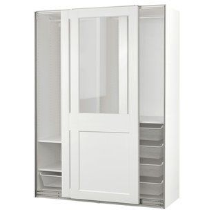 Шафа з розсувними дверима, білий/прозоре біле скло, 150x66x201 см PAX/GRIMO / 495.022.79