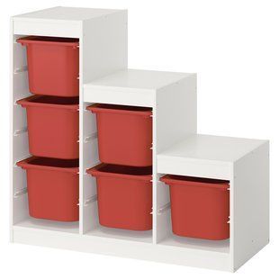 Полиця з контейнерами, біла/червона, 99x44x94 см TROFAST / 196.066.50