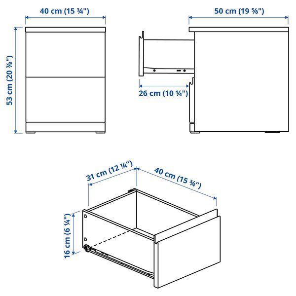 Комод, 2 ящика, белый/с 2 ящиками, 40x50x53 см STORKLINTA / 006.314.14 STORKLINTA магазин Glance Комод, 2 ящика, белый/с 2 ящиками, 40x50x53 см STORKLINTA / 006.314.14