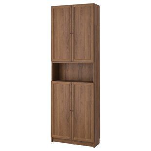 Книжный шкаф с дверцами/выдвижной секцией, орехово-коричневый, 80x30x237 см. BILLY/OXBERG / 294.833.71
