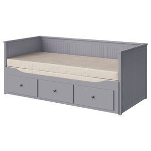 Кушетка з 3 шухлядами, 2 матраци, сірий/Vannareid жорсткий, 80x200 см HEMNES / 993.909.48