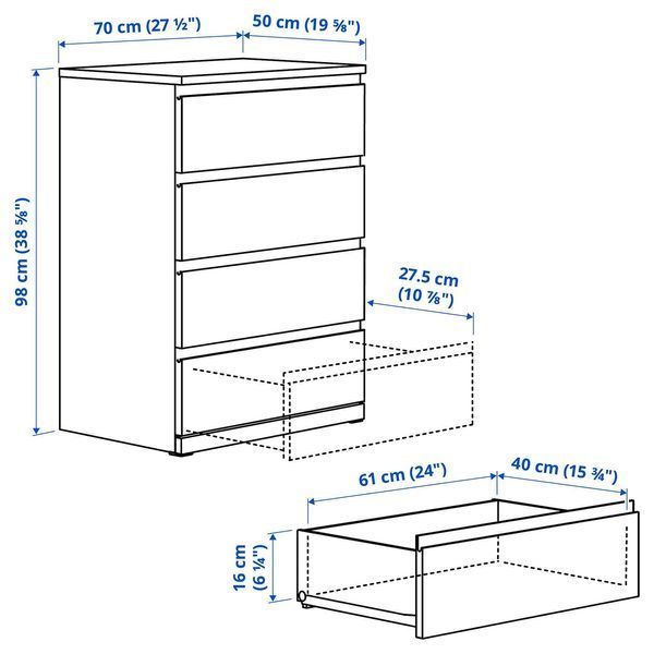 Комод, 4 ящика, темно-коричневый/имитация дуба, 70x50x98 см STORKLINTA / 106.275.53