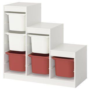 Полиця з контейнерами, біла/червона, 99x44x94 см TROFAST / 695.733.98