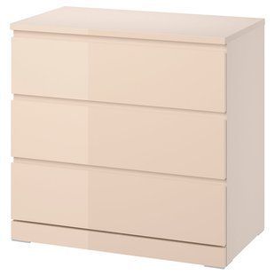 Комод, 3 шухляди, світло-помаранчевий/глянцевий, 80x78 см MALM / 606.045.73