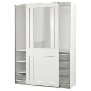 Шафа з розсувними дверима, білий/прозоре біле скло, 150x66x201 см PAX/GRIMO / 395.022.70