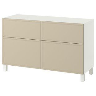 Полка с дверцами и ящиками, бежевый цвет Krukmakare/белый цвет Stubbarp, 120x42x74 см. BESTA / 695.977.09