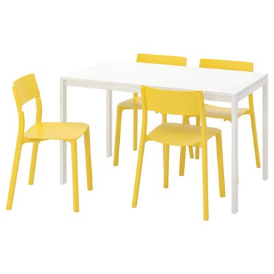 Стол и 4 стула MELLTORP / JANINGE / 391.614.88;білий/жовтий;