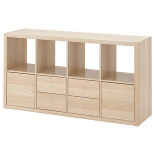 Полка с 4 вставками, имитация белого дуба, 147x77 см. KALLAX / 291.975.72