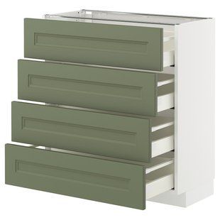 Шафа 4 фр/4 шт, білий/Акстад сіро-зелений, 80x37 см METOD/MAXIMERA / 995.178.48