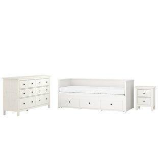 Комплект меблів для спальні з 3 предметів, біла морилка, 80x200 см HEMNES / 294.834.27