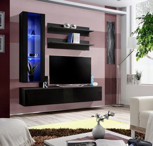 Меблева стінка FLY H 2 / 23 ZZ FY H2;корпус - чорний мат, фронт - чорний глянець;
