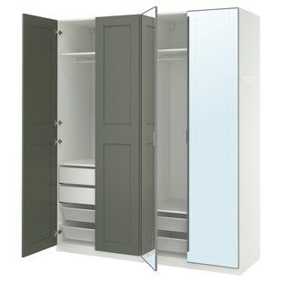 Комбінація шаф, дзеркало білий/сіро-сіро-зелений, 200x60x236 см PAX/KAMMARTORP/GRIMO / 395.784.96