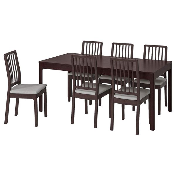Стол и 6 стула EKEDALEN / EKEDALEN / 392.795.67;темно-коричневий/світло-сірий;
