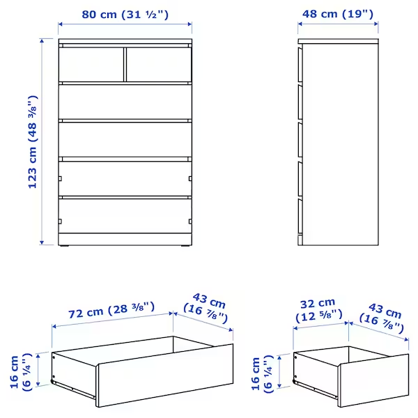 Комод MALM на 6 ящиков / 604.036.02;білий; 80x123; MALM магазин Glance Комод MALM на 6 ящиков / 604.036.02;білий; 80x123;