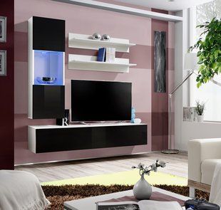 Меблева стінка FLY H 3 / 23 WS FY H3;корпус - білий мат фронт - чорний глянець;