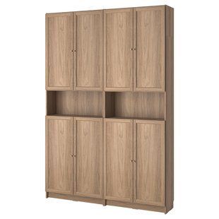 Книжный шкаф с выдвижными секциями/дверцами, имитация дуба, 160x30x237 см. BILLY/OXBERG / 695.819.06