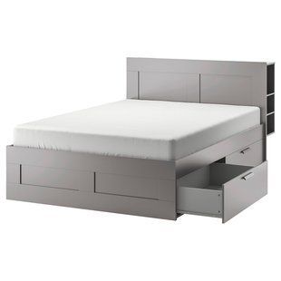 Кровать с ящиком для хранения, изголовье BRIMNES / 295.900.26