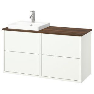 Шафка під умивальник/умивальник/крани, білий/коричневий горіх, 122x49x71 см HAVBACK/ORRSJON / 895.285.12