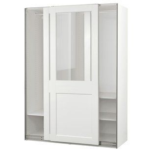 Шафа з розсувними дверима, білий/прозоре біле скло, 150x66x201 см PAX/GRIMO / 195.022.85