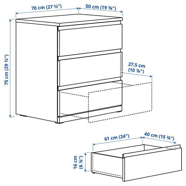 Комод, 3 ящика, белый, 70x50x75 см STORKLINTA / 306.275.33 STORKLINTA магазин Glance Комод, 3 ящика, белый, 70x50x75 см STORKLINTA / 306.275.33