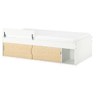 Каркас ліжка з місцем для зберігання, білий/з рейкою, 90x200 см KLIPPUGGLA / 096.278.27