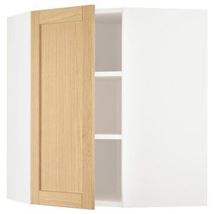 Кутова настінна шафа з полицями, білий/дуб Форсбакка, 68x80 см METOD / 795.093.21