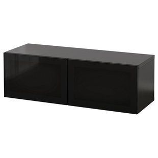 Комбінація навісних шаф, чорно-коричневий Glassvik/чорне скло, 120x42x38 см BESTA / 994.410.85