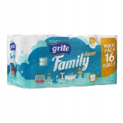 Туалетний папір Grite Family Decor 150 відривів 3 шари, 16 рулонів / 16 шт;